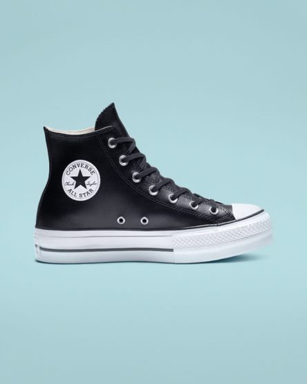 Dámské Boty Na Platformy Converse Chuck Taylor All Star Lift Læder Vysoké Černé Bílé | CZ QTLH67